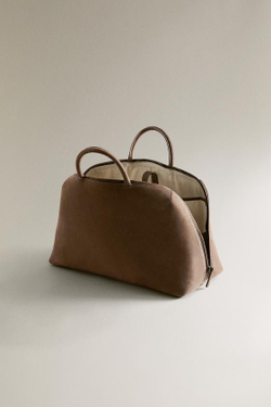 ZARA HOME СУМКА ИЗ НУБУКОВОЙ КОЖИ, КОРИЧНЕВЫЙ