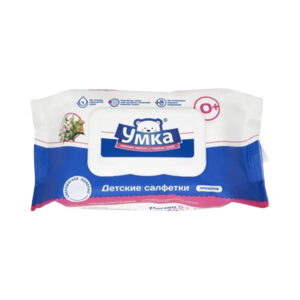 Салфетки влажные детские Умка 72шт рифленая ткань с клапаном, шт