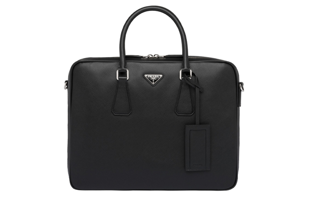 PRADA Saffiano Leather Briefcase, Handbag Men"s Black