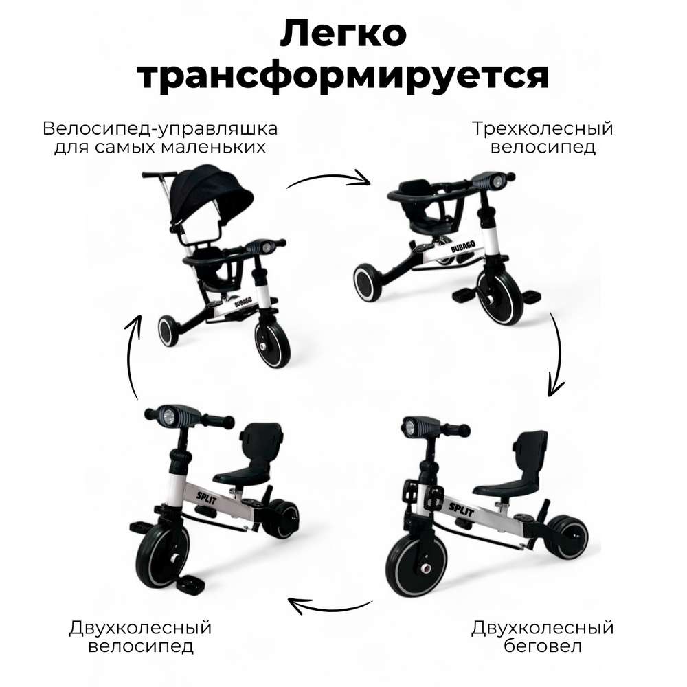 Детский беговел-велосипед BubaGo Split с родительской ручкой арт BG SPY-158-3 цвет Белый
