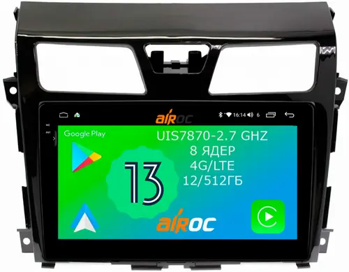Магнитола для Nissan Teana 2014-2016 (L33) (поддержка кругового обзора) - Airoc 2K AU-1203 Android 13, Быстрейшая, SIM-слот