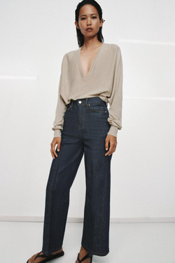 ZARA СВИТЕР ИЗ ШЕРСТИ С V-ОБРАЗНЫМ ВЫРЕЗОМ, ПЕСОЧНЫЙ МЕЛАНЖ