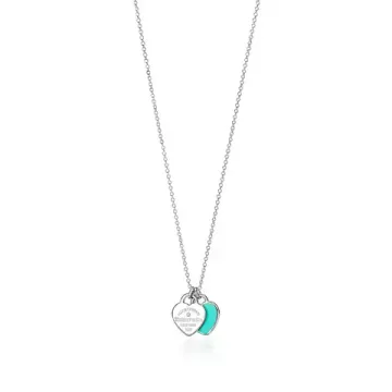 Подвеска Tiffany & Co. Mini Double Heart Tag Pendant в серебре с бриллиантом