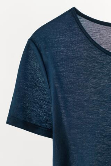 ZARA ФУТБОЛКА ИЗ СМЕСИ ЛИОЦЕЛЛА И ШЕРСТИ, СИНИЙ