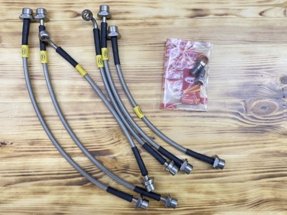Toyota FJ Cruiser 2006-2022 (под лифт 50мм). Комплект из 6 армированных тормозных шлангов Toyota FJ Cruiser 2006-2022 (под лифт 50мм). Комплект из 6 армированных тормозных шлангов