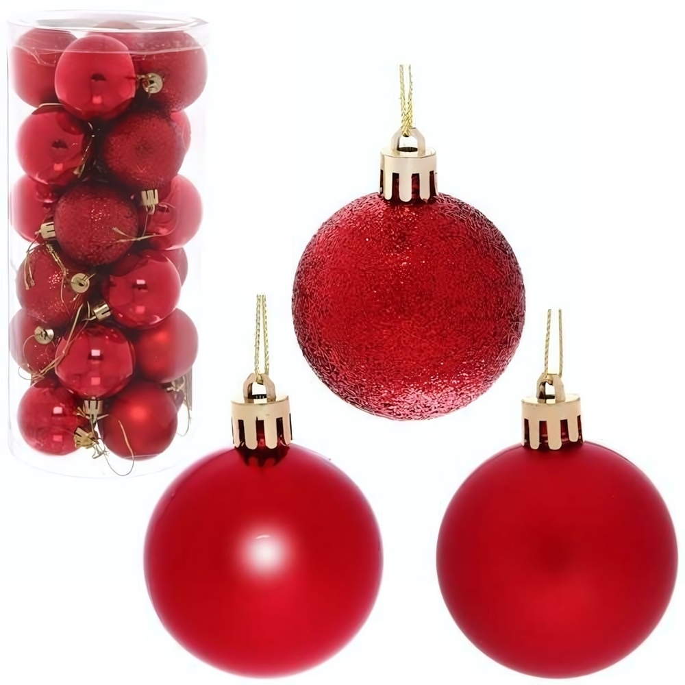 Новогодние шары 5 см-набор 24шт. "Микс фактур" красный