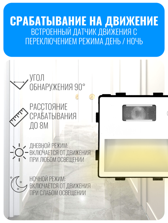 Светильник встраиваемый с датчиком движения Smart Aura серия Classic без рамки