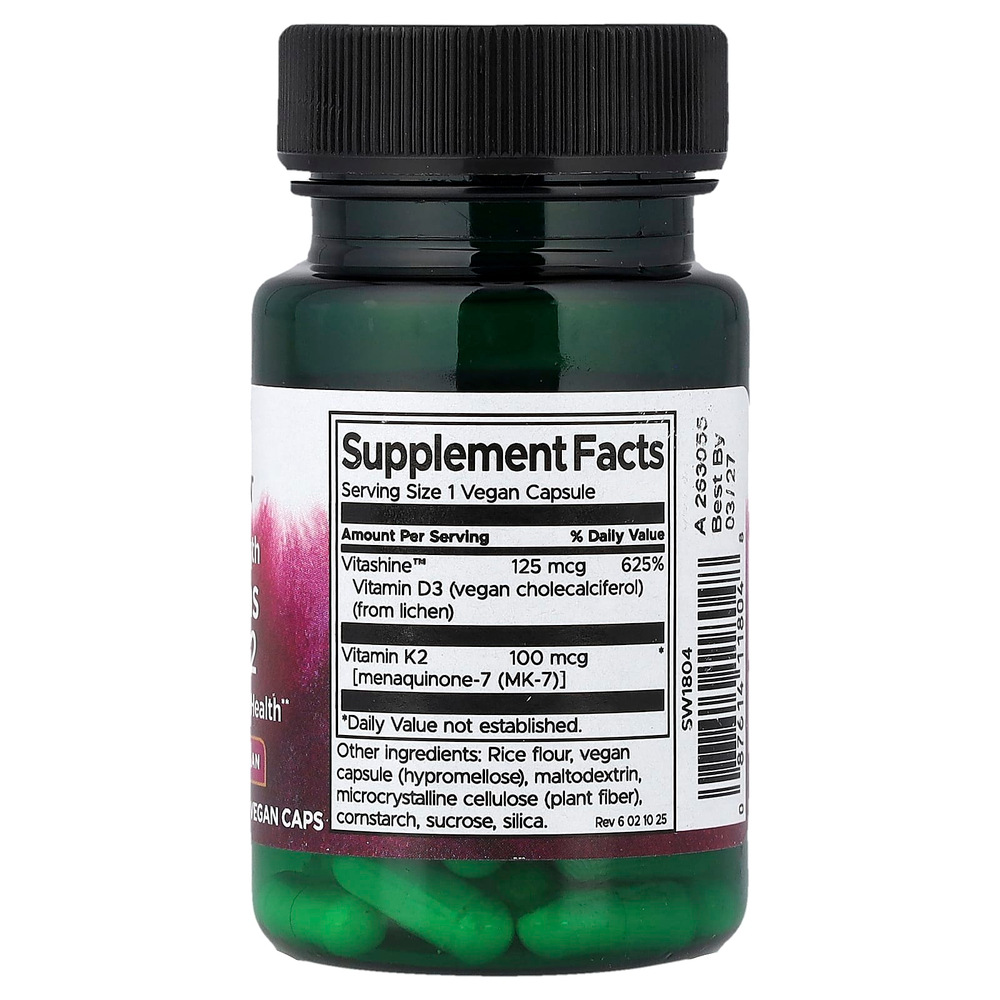 Swanson Vitamins, Витамины D3 и K2, 60 растительных капсул