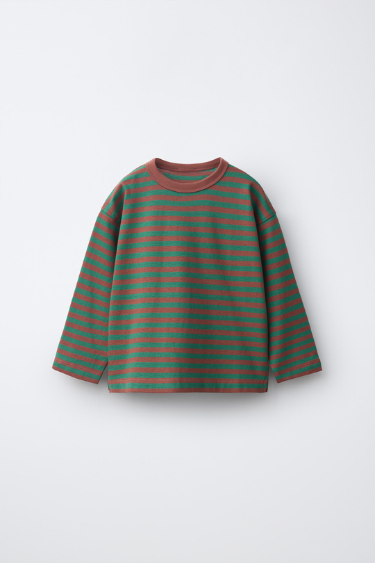 ZARA ФУТБОЛКА В ПОЛОСКУ, ОРАНЖЕВО-ЗЕЛЕНЫЙ