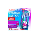Зубная щетка средней жесткости, с чисткой языка, гибкая, КОМПЛЕКТ 4 шт., LAIMA DENT, 609323