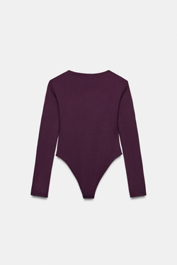 ZARA БОДИ ИЗ ПОЛИАМИДА С ДЛИННЫМИ РУКАВАМИ, ЛИЛОВЫЙ