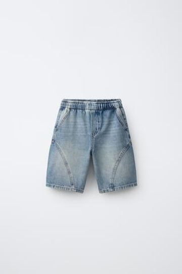 ZARA ДЖИНСОВЫЕ ШОРТЫ BARREL, СИНИЙ