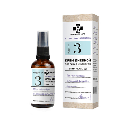 Крем №3 для лица с мухомором дневной, стекло, 50 мл, "PANACEA LIFE"