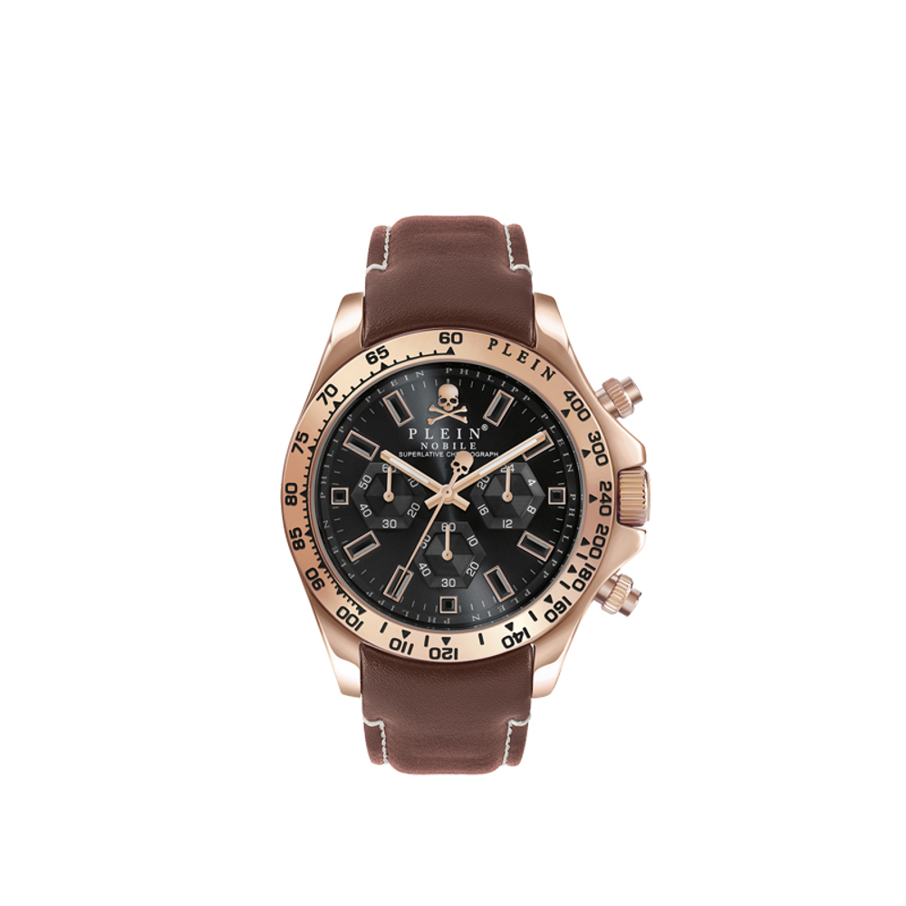 PHILIPP PLEIN Wrist Watch Quartz Movement Genuine Leather Strap 43mm Black Dial Men"s Watches