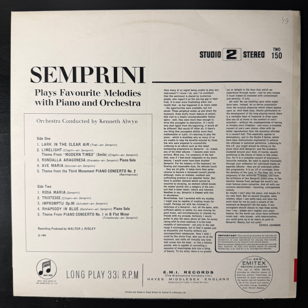 Semprini ‎– Semprini Plays Favourite Melodies (Англия 1966г.) Promo