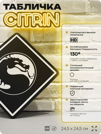 Табличка декоративная "Мортал Комбат, Mortal Kombat" на дверь и стену, прикольная штука в подарок геймеру, декоративный знак, 24,5х24,5 см, Айдентика Технолоджи