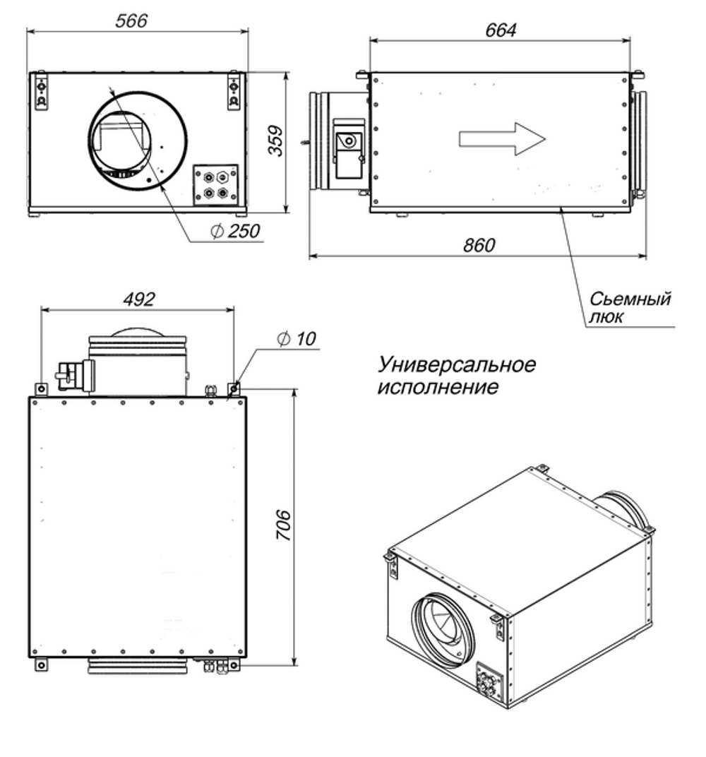Габариты и размеры подсоединений  приточной установки Breezart 1000 Lux AC