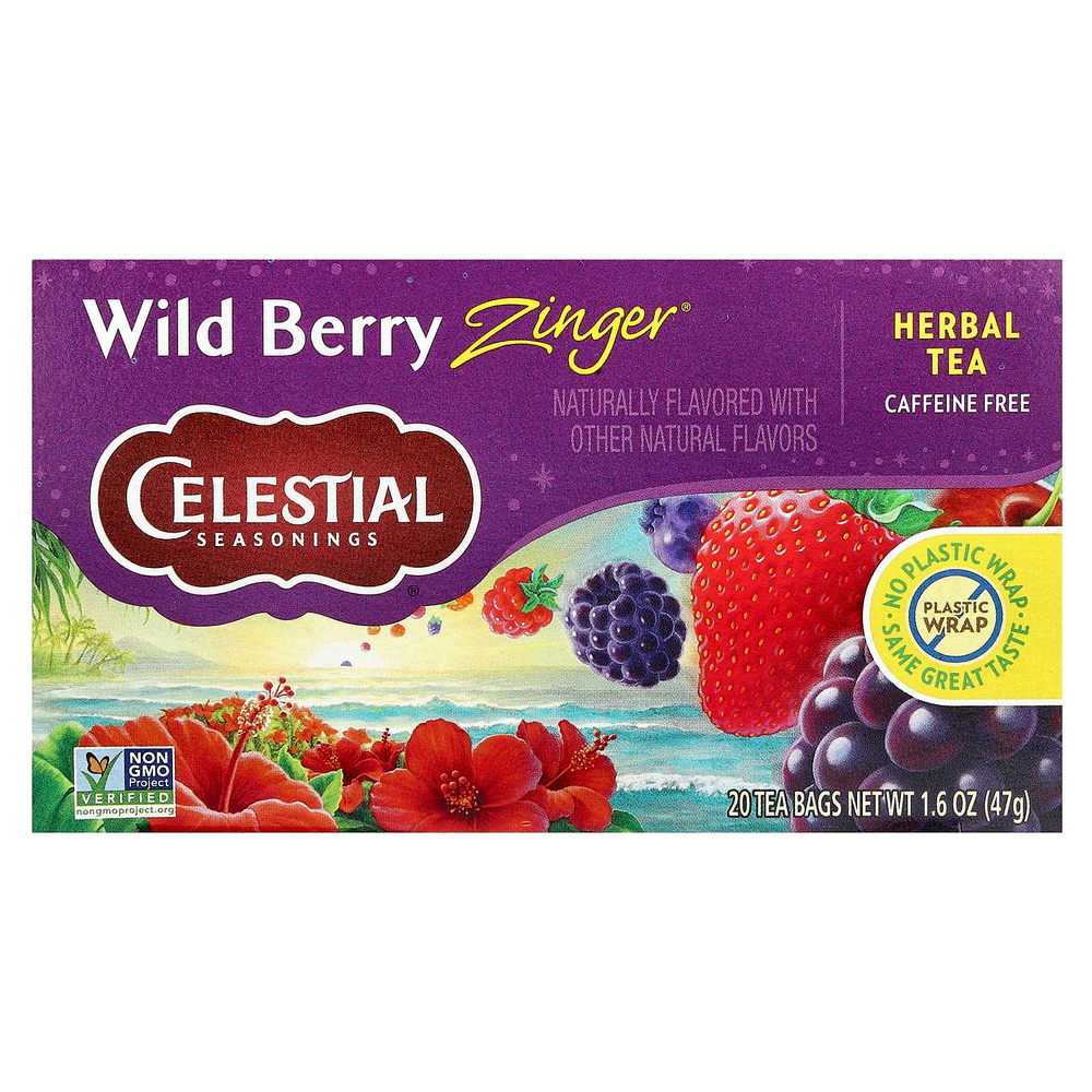 Celestial Seasonings, Травяной чай, Без кофеина, Лесная ягода Зингер, 20 чайных пакетиков, 1,7 унции (47 г)