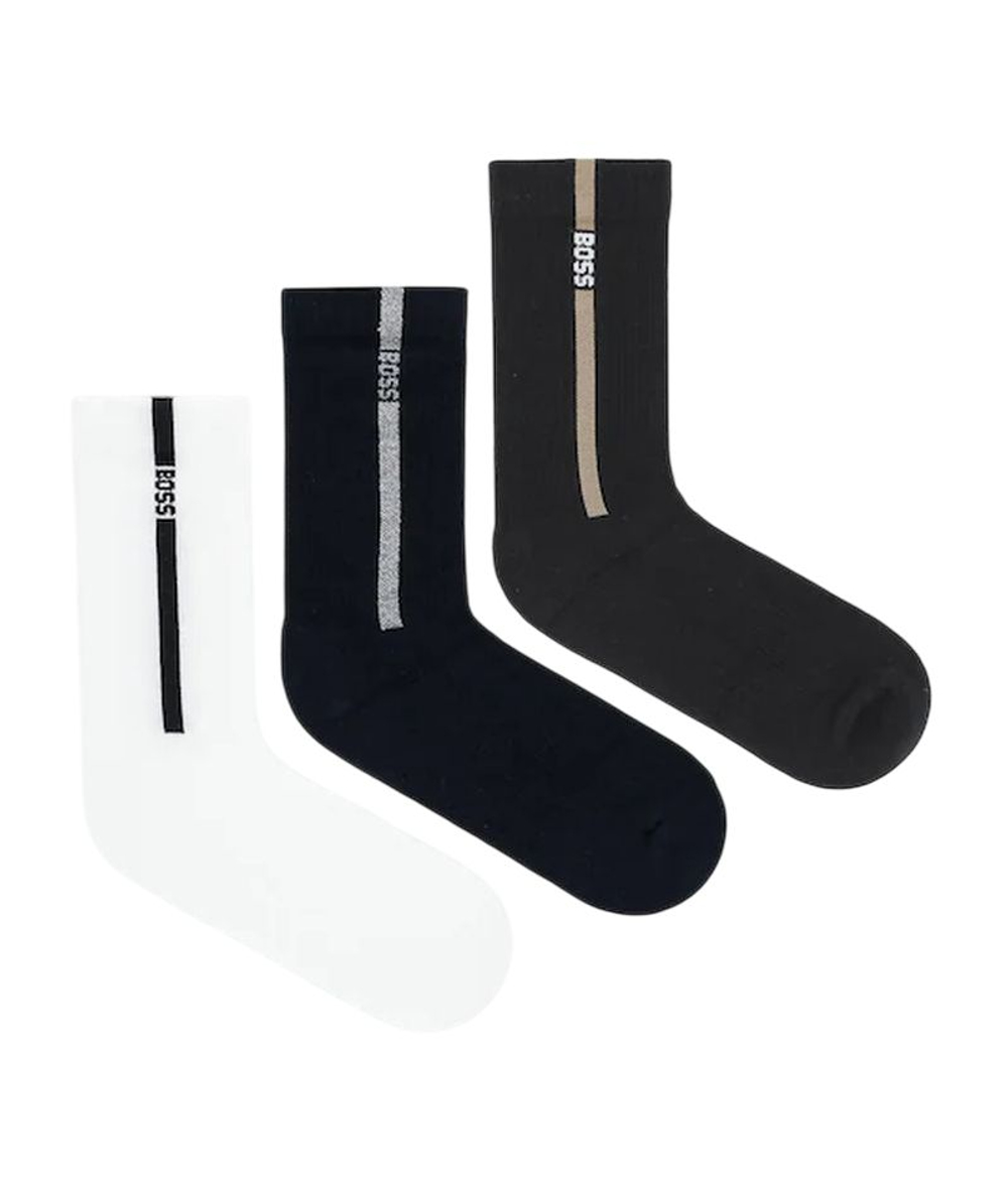 Теннисные носки BOSS Ribbed Lurex 3P — белый/черный