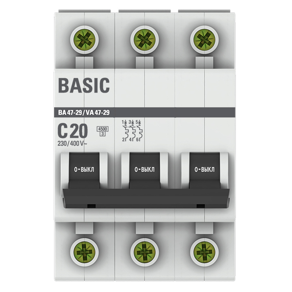 Автоматический выключатель 3P 20А (C) 4,5кА ВА 47-29 Basic
