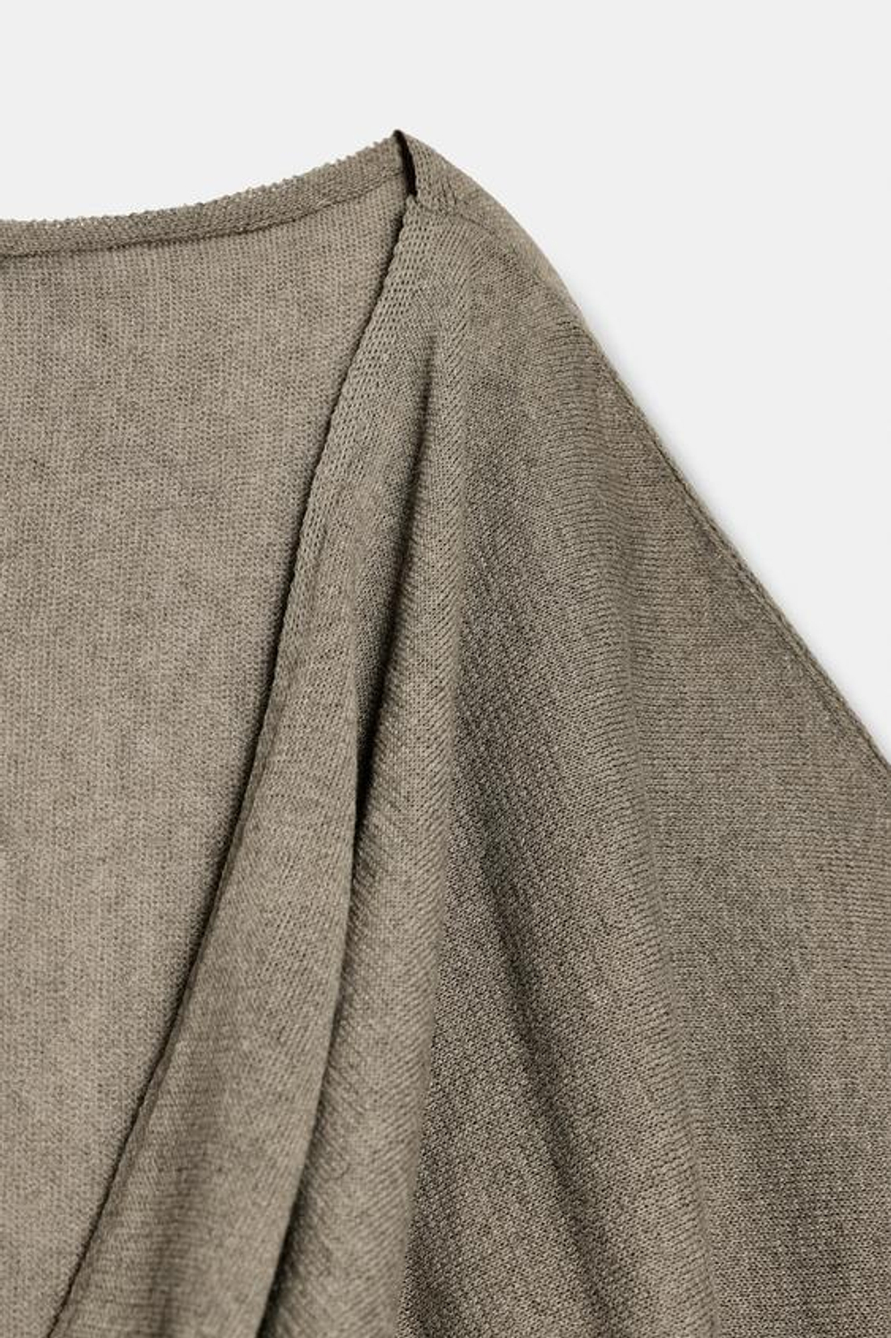 ZARA ТРИКОТАЖНЫЙ ТОП С ДРАПИРОВАННЫМ ВЫРЕЗОМ НА СПИНКЕ, СЕРО-КОРИЧНЕВЫЙ