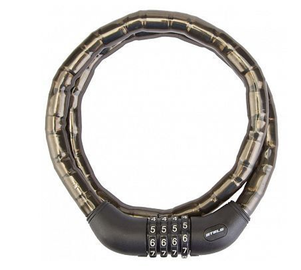Трос-замок 81601 с шифром 4 цифры, со стальными звеньями, 18x1000 мм, чёрный (10216170/140821/0242950, Китай)