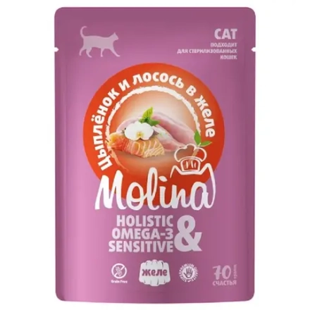 MOLINA Влажный корм для взрослых кошек с цыплёнком и кальмаром в желе 0,07 кг