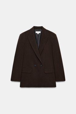 ZARA ДВУБОРТНЫЙ БЛЕЙЗЕР ОВЕРСАЙЗ, КОРИЧНЕВЫЙ