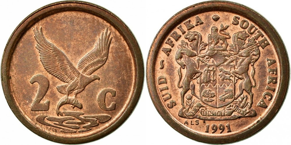 ЮАР 2 цента, 1990 - 1995 Орел XF