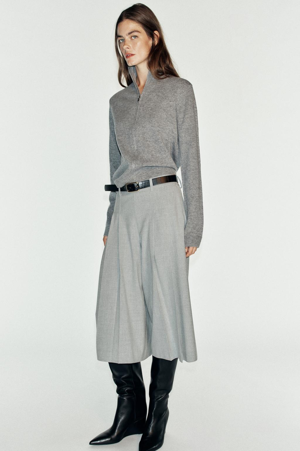 ZARA ДЛИННЫЕ ШОРТЫ С РЕМНЕМ, СЕРЫЙ