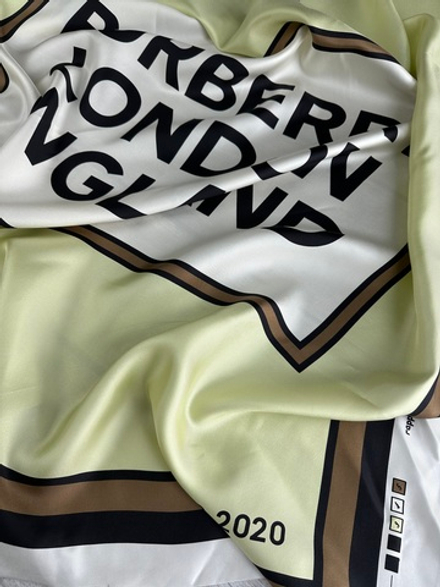 Шёлковый платок Burberry, 90х90см, лимонный/коричневый, 2сорт, не подшитый