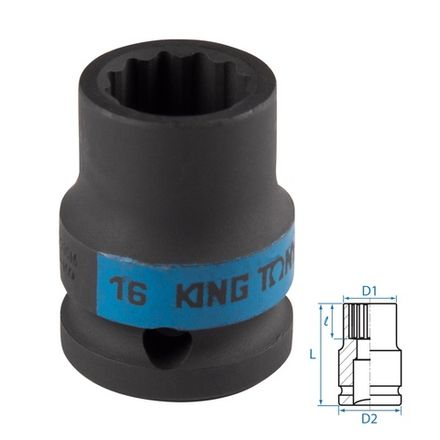 Цена на KING TONY (453016M) Головка торцевая ударная двенадцатигранная 1/2", 16 мм