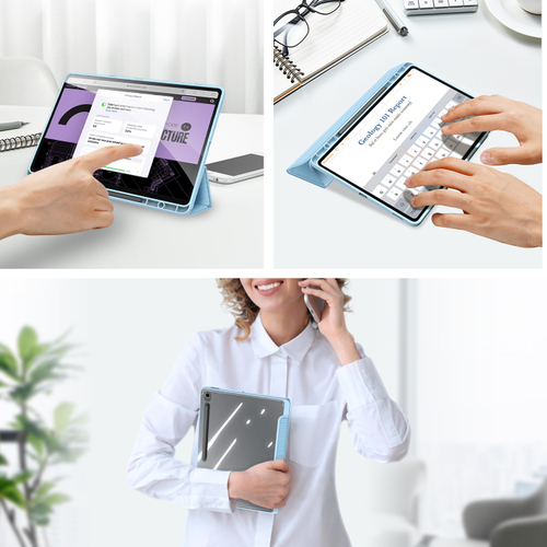 Чехол книжка синего цвета от Dux Ducis для Samsung Galaxy Tab S10 FE Plus, серия Toby Series Case, с функцией пробуждения и сна