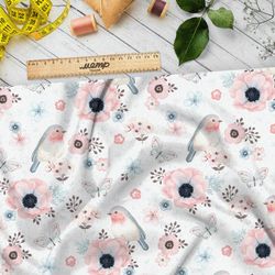 Ткань шифон акварельные нежные птички