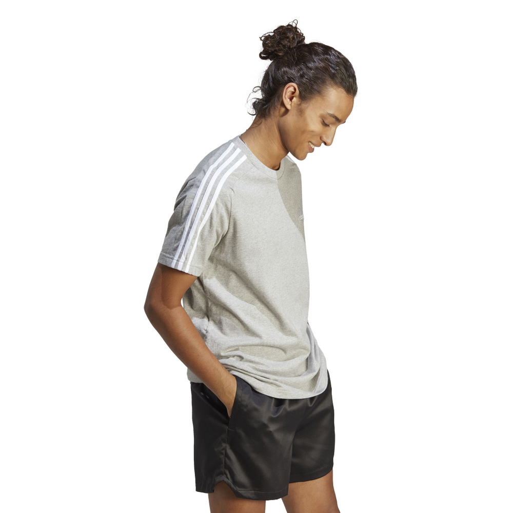 Мужское теннисное поло adidas Essentials Single Jersey 3-Stripes T-Shirt Men - Lightgrey, White