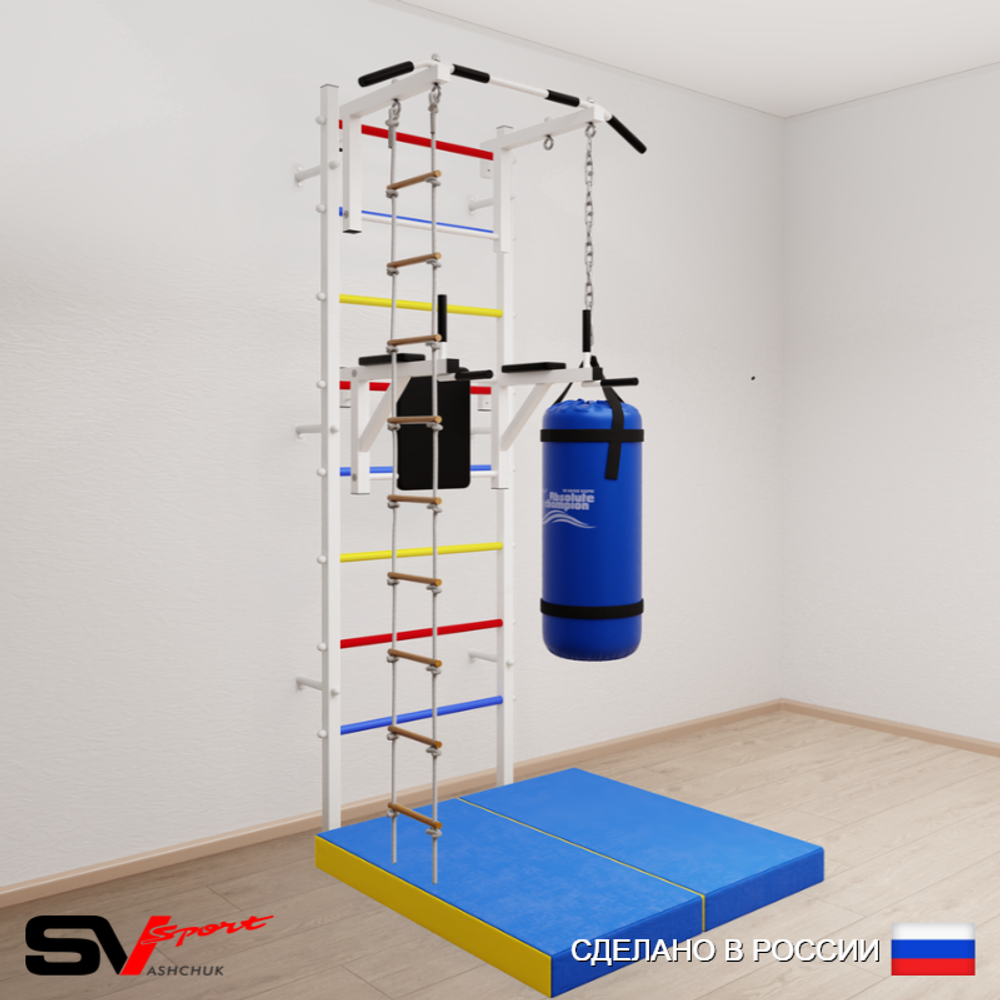 Шведская стенка Sv Sport усиленная 6725 (Турник стандарт/Брусья/Лестница/Цепь/Мешок 15кг/Мат 1м)