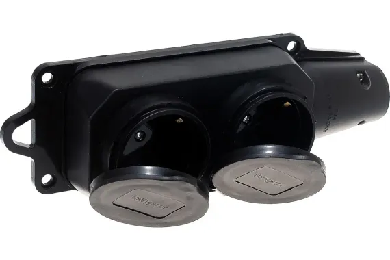 Колодка Navigator 2 гнезда с заземлением IP44 каучук + поликарбонат черная 38009
