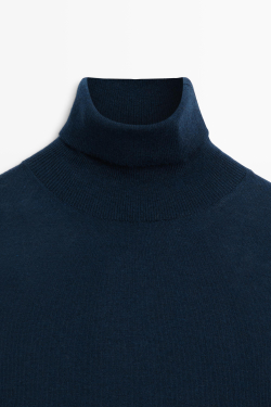 Massimo Dutti Трикотажный свитер из шерсти с высоким воротником, темно-синий