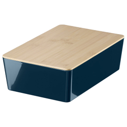 IKEA KUGGIS  (ИКЕА КУГГИС)  -  Контейнер с крышкой - чёрно-синий/бамбук 18x26x8 см