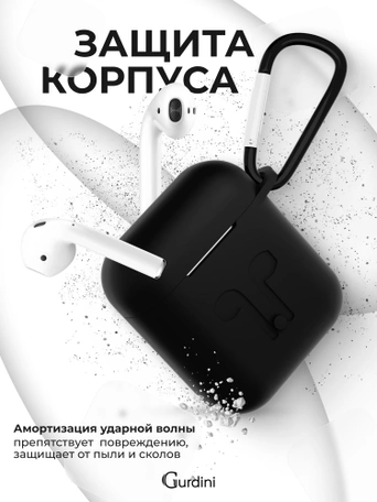 Чехол для Airpods 1/2 Gurdini прорезиненный soft touch Черный