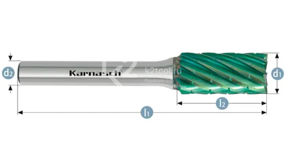 Борфреза твердосплавная Karnasch форма B, 6х18х6х50 мм, насечка HP-3 PRO, покрытие Green-Tec, арт. 11.6091-010