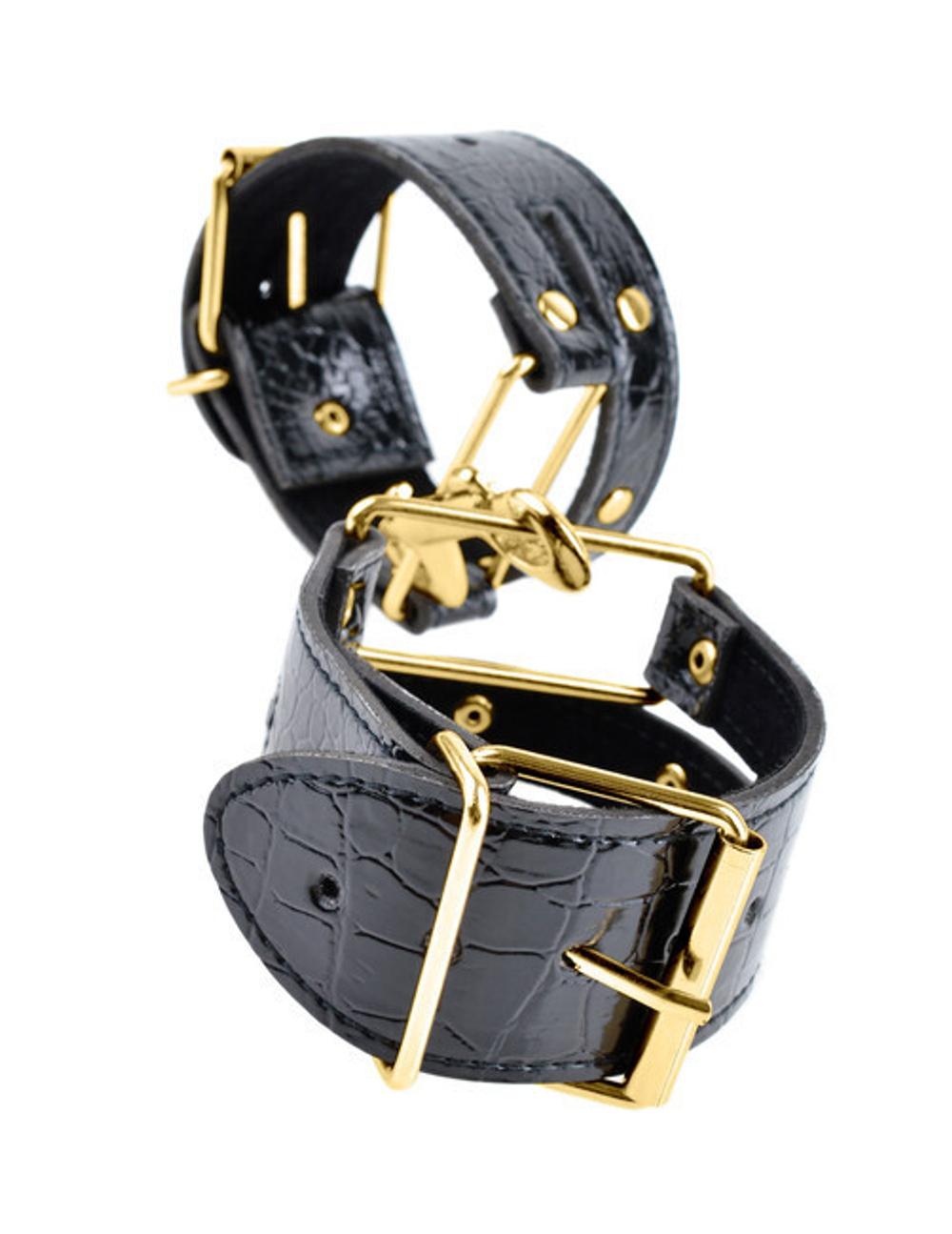 Кожаные лакированные фиксаторы CUFFS (Цвет: черный с золотым)