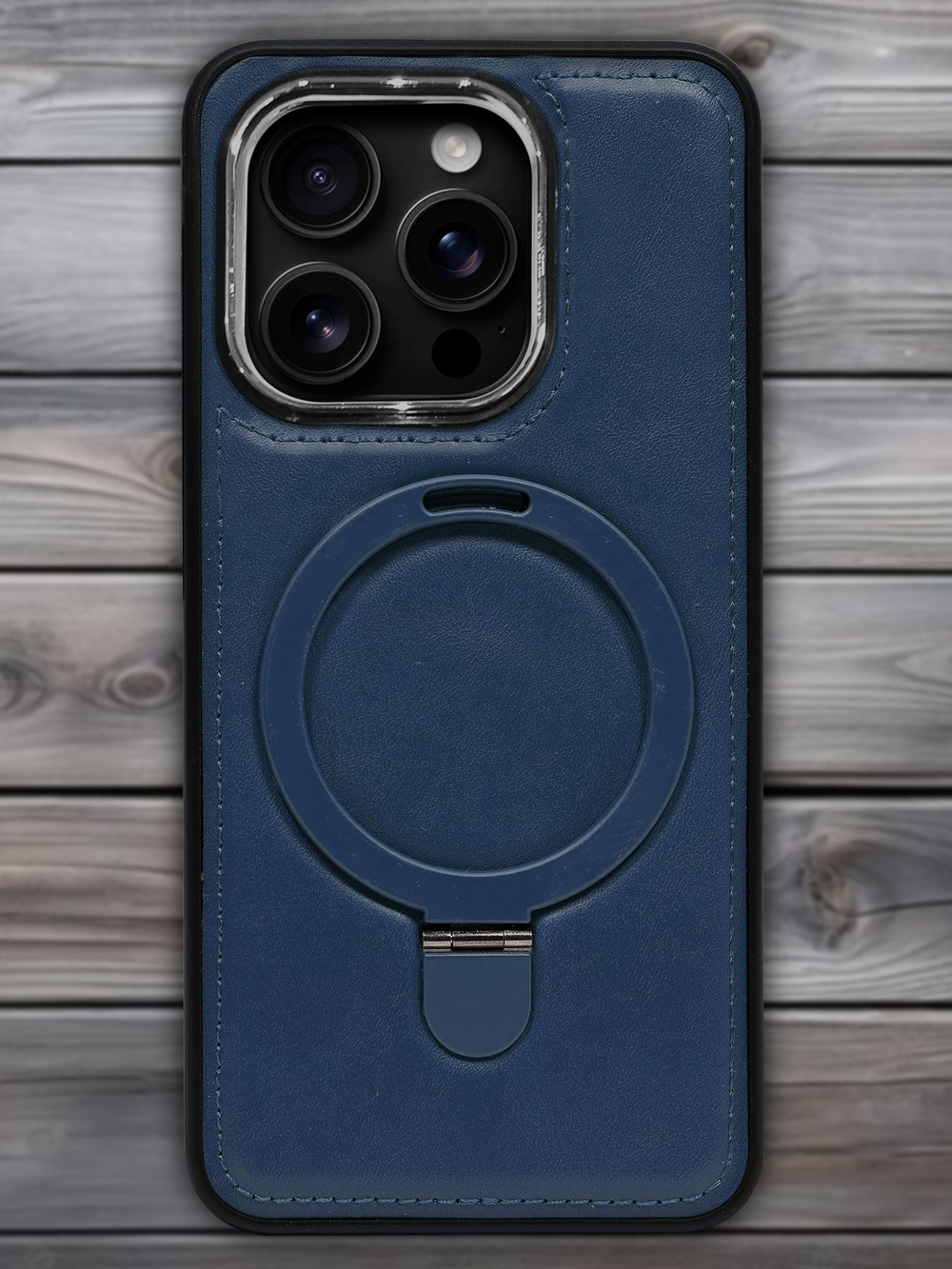 Business style чехол из кожи для IPHONE 16 PRO с кольцом-подставкой и бархатной подкладкой