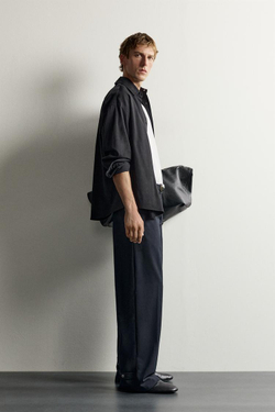 ZARA БРЮКИ STRAIGHT FIT С ХЛЯСТИКАМИ, МОРСКОЙ ТЕМНО-СИНИЙ