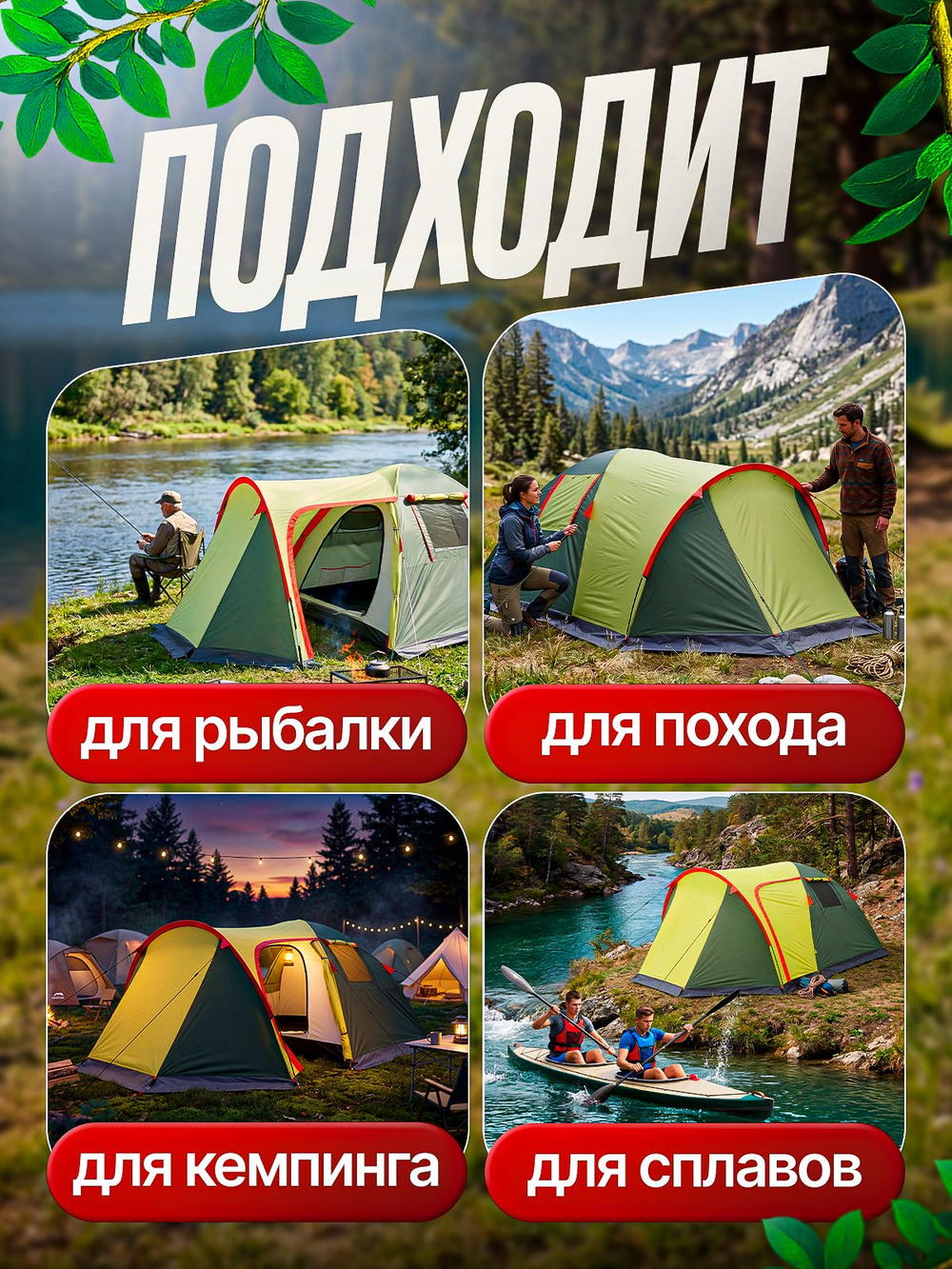 MirCamping 1504-2 двухместная туристическая палатка с тамбуром для кемпинга, рыбалки и отдыха на природе