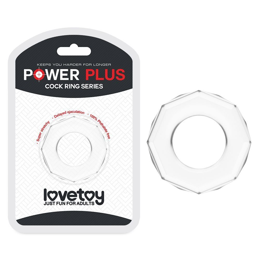 Прозрачное эрекционное кольцо с гранями POWER PLUS Cockring (Цвет: прозрачный)