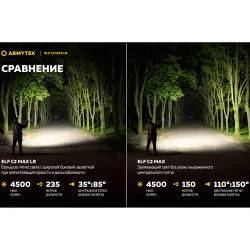 Мультифонарь Armytek Elf C2 Max LR USB-C дальнобойный (тёплый свет) - сравнение светового луча на улице
