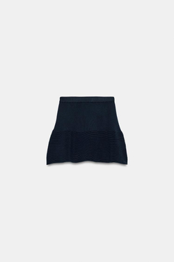 ZARA ТРИКОТАЖНАЯ МИНИ-ЮБКА С БАСКОЙ, МОРСКОЙ СИНИЙ