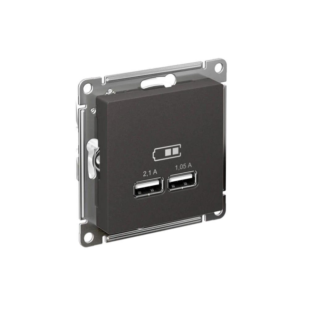 ATLASDESIGN USB РОЗЕТКА A+A, 5В/2,1А, 2х5В/1,05А, механизм, БАЗАЛЬТ
