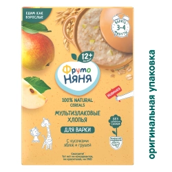 Каша безмолочная ФрутоНяня мультизлаковая с кусочками яблоко-груша 200г с 12 месяцев